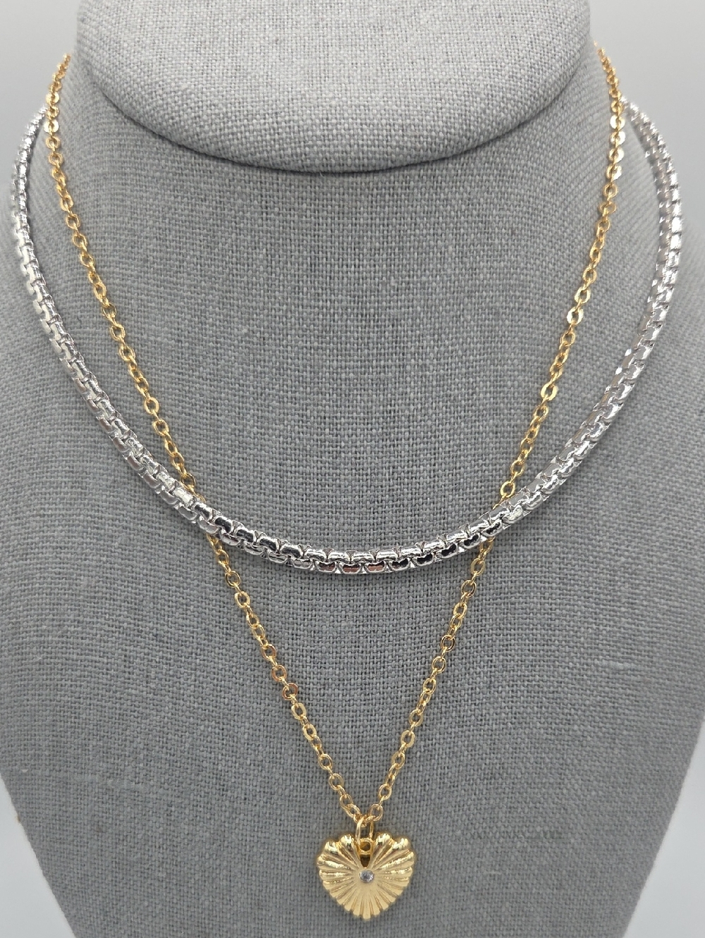 5 for $25! Lucky Brand Gold Tone Heart Pendant Layered Necklace Silver Tone